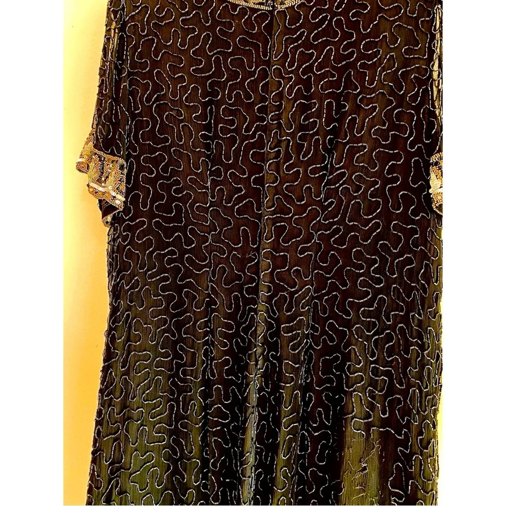 Vintage Beaded Cocktail Dress, 100% Black Silk, Beads & Sequins,by L Kazar,NY,2X - Picture 6 of 14